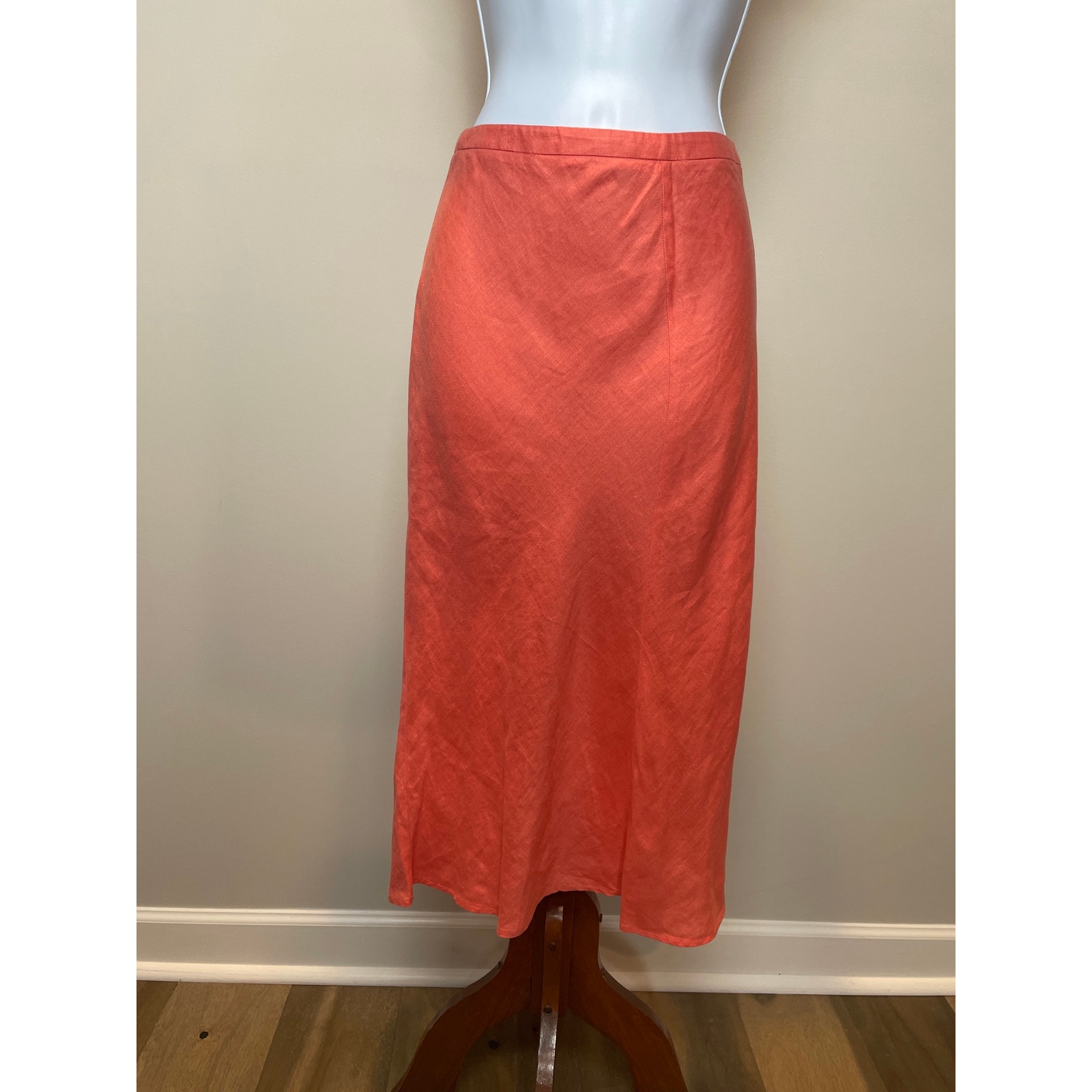 Ann Taylor Linen Midi Skirt Size 10 Deep Coral Orange 100% Linen — image 7 of 7
